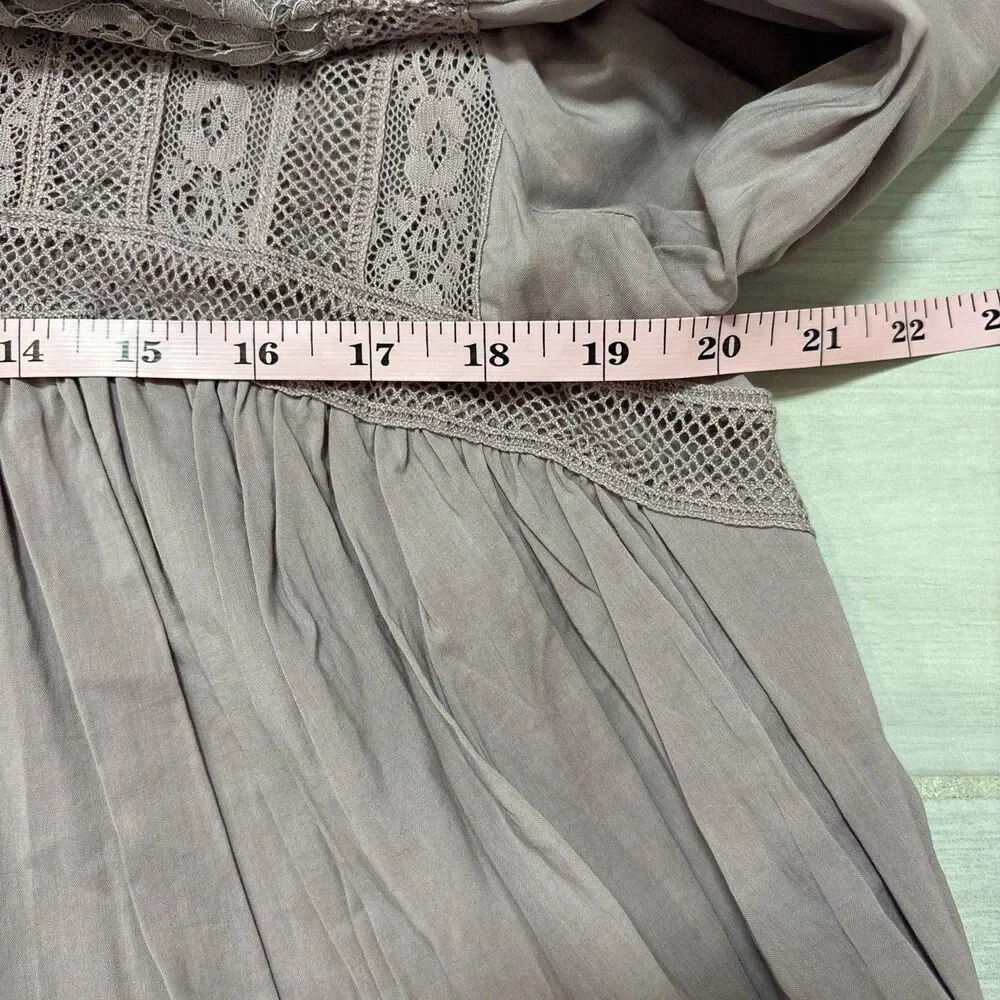 Free People Esme Button Up Blouse Lavender Mauve With Crochet Trim Size M